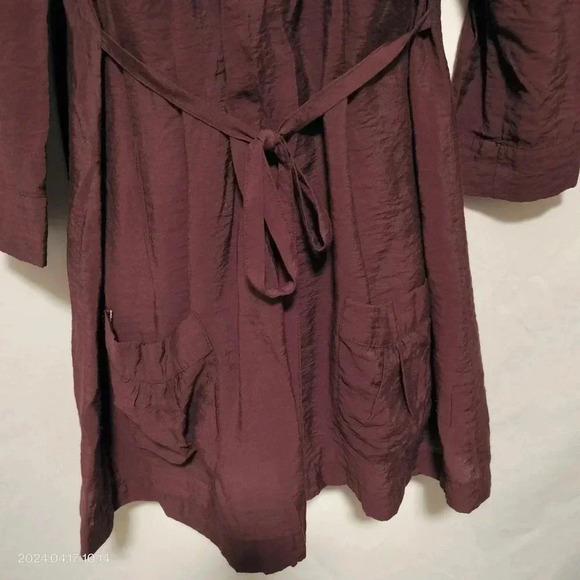 MINE size Medium Long Sleeves Smock Bodice Button Up Mini Belted Dress Burgundy - Picture 4 of 8
